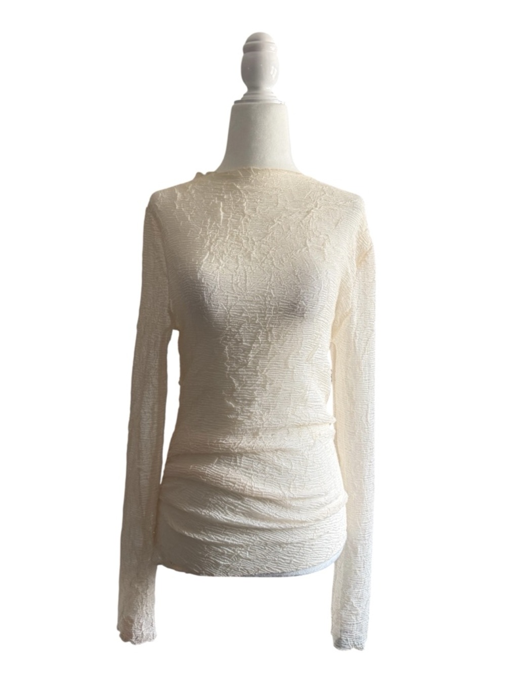 Zara Cream Sheer Textured Long-Sleeve Top
